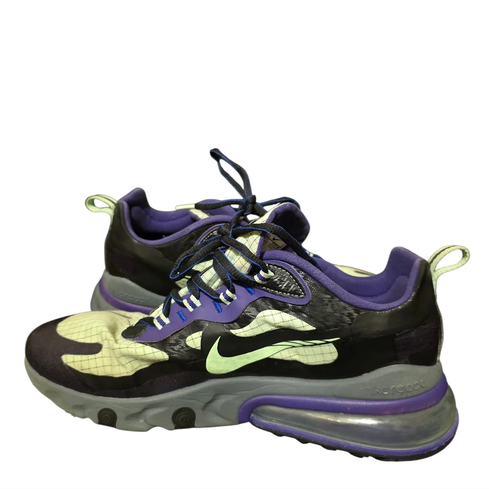 NIKE Air Max 270 React‎ Future Swoosh Sneakers Black Purple Green - Size 10.5